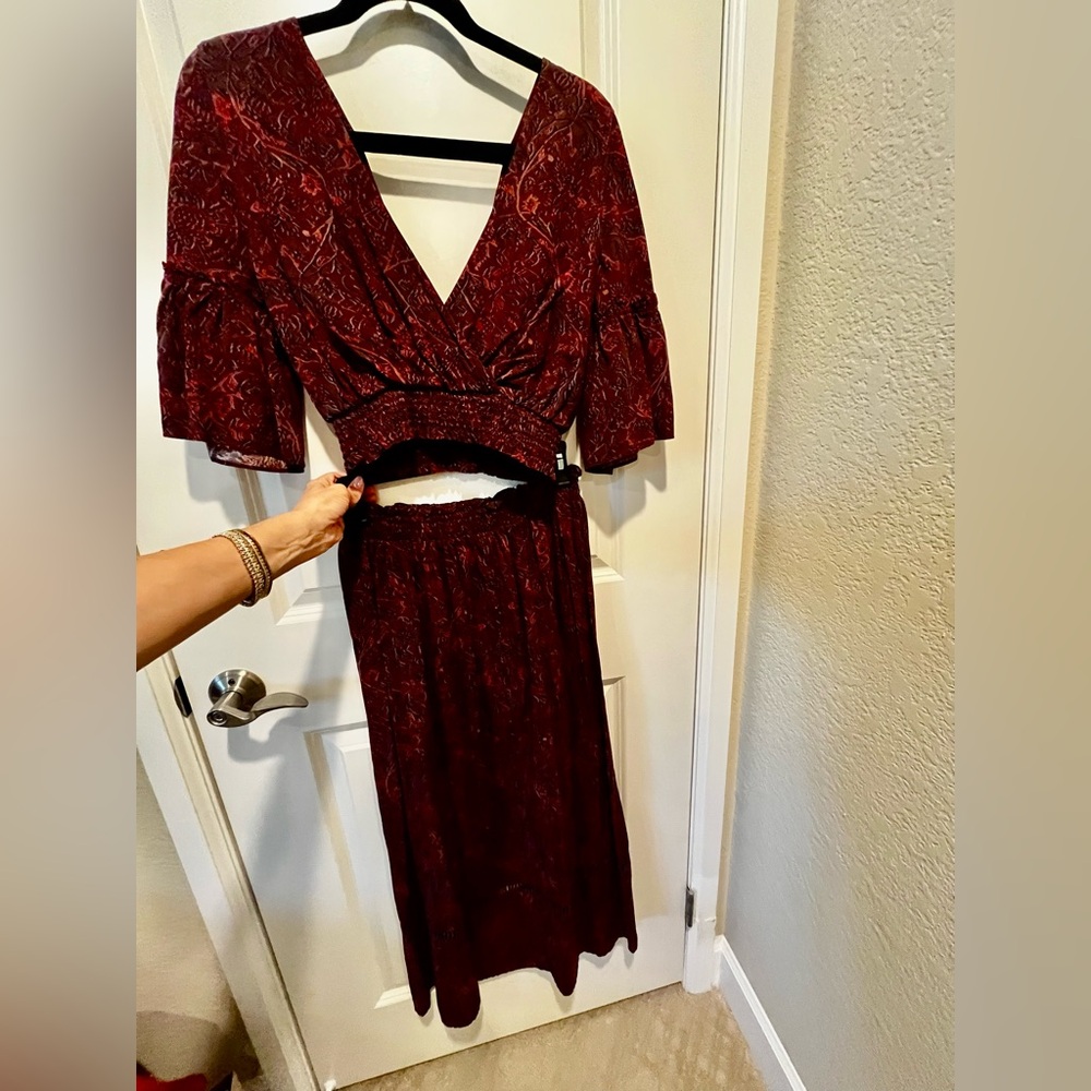 Anthropologie Boho Burgundy, Maxi Faux Wrap Skirt Set